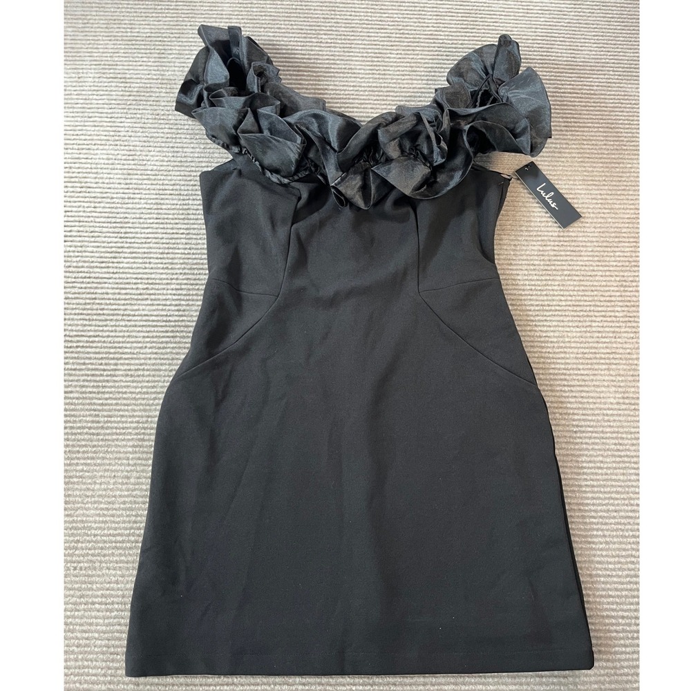 Lulus Black Ruffle Off The Shoulder Mini Dress Women M Cocktail Formal NEW W TAG
